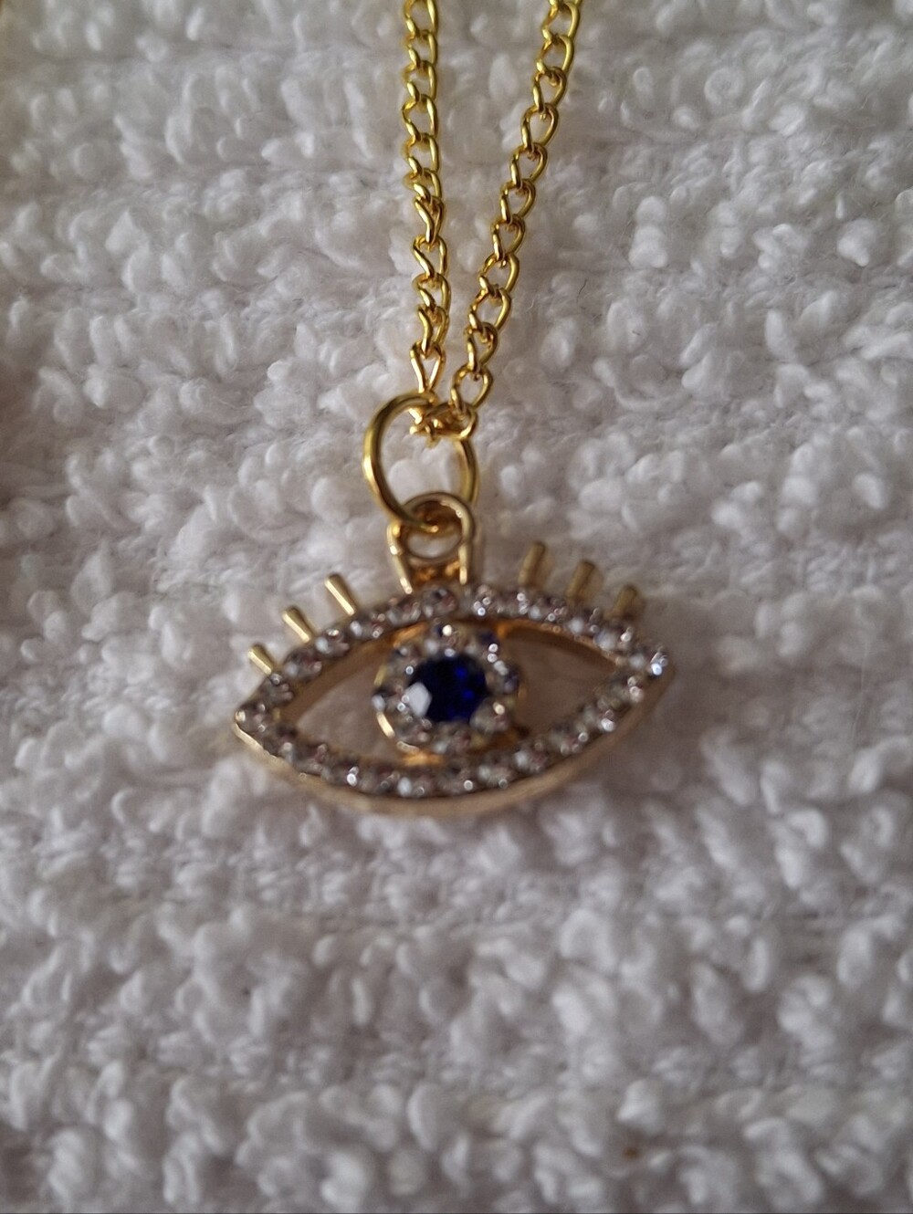 Gold-Tone Blue Crystal Evil Eye Pendant With 18" Necklace